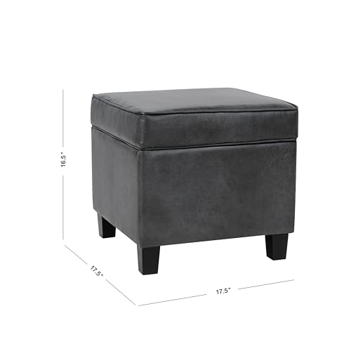 Image of HomePop Square Ottoman with Lift Off Top - Gray Faux Leather Small
