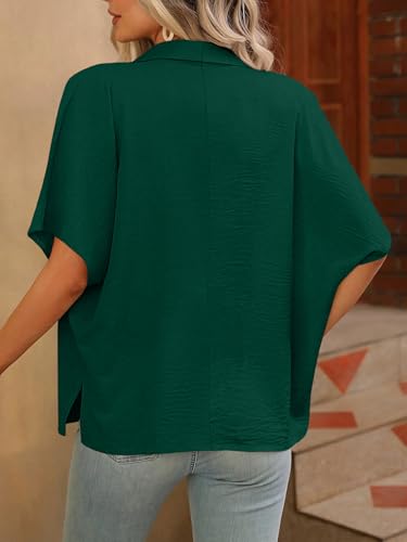 Image of GRECIILOOKS Oversized Shirt for Women | Shirt Top for Woman |Women's Color Block Button Down Blouse - Casual Loose Fit Short Sleeve Summer Shirt's Work, Vacation & Everyday Wear