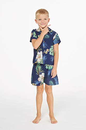 Image of Matchable Family Hawaiian Luau Men Women Girl Boy Clothes in Pineapple Garden Navy