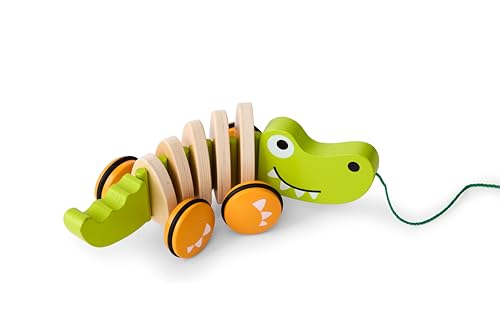 Image of Hape Wooden Walk-A-Long Croc for Babies| Pull & Pull Walking Toy for Toddlers 12 Months and Up