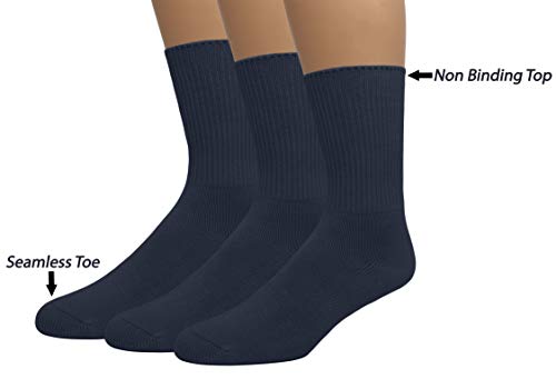 EMEM Apparel Men's Diabetic Crew Cotton Socks | Non-Binding Loose Top | Seamless Toe | 3-Pair | Big and Tall Available4