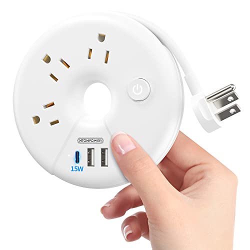 Travel Power Strip, NTONPOWER Portable Cruise Approved Power Strip with 3 Outlets 3 USB(1 USB C), 5 ft Travel Extension Cord, Compact for Home, Office, Dorm Room, Cruise, Business Trip, Blac