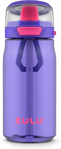 Image of ZULU Kids Flex 16oz Tritan Plastic Water Bottle with Silicone Spout, Leak-Proof Locking Flip Lid and Soft Touch Carry Loop for School Backpack, Lunchbox, and Outdoor Sports, Purple (Pack of 6)
