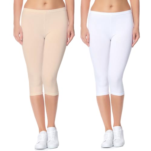Image of Women's 3 /4 Calf-Length Leggings - Stretchable Cotton Blend, Comfortable Everyday Wear Pack of 2