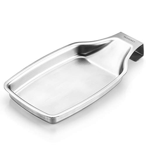 LINFIDITE Spoon Rest Stainless Steel Sturdy Soup Spoon Spatula Ladle Brush Holder with Hanging Handle Kitchen Tools for Kitchen Countertop Stove Top