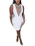 WuLun Women‘s Sexy Sparkly Rhinestone Sleeveless Bodycon Mini Dress Club Night Out Party Dress(White