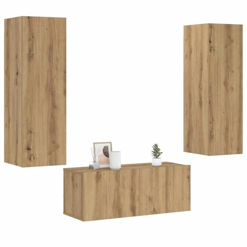 Mimdixy Mueble de TV para el dormitorio, 3 unidades, roble Artisan, madera de roble