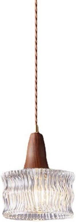 Suspension nordique réglable avec abat-jour en verre et bois de noyer haut de gamme