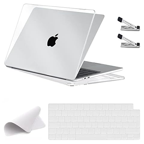 EooCoo Case compatible for NEW Macbook Air 13.6 inch M2 A2681 with Touch ID, 2022 Release, Plastic Hard Case + TPU Keyboard Cover + Polishing Cloth + Laptop Stand, Crystal Clear Cover