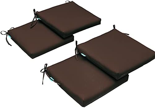 QILLOWAY Outdoor Indoor Chair Pads,Seat Cushions, Square Foam Dining Chair Patio Cushion Set of 4, All Weather, 17" Lx17 Wx3 D (Coffee)