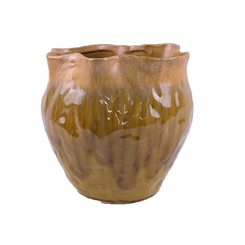Benjara Balie Accent Vase, Brown Ceramic, Irregular Top Edge, Modern 10 Inch