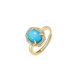 Anillo de plata de ley, anillos de boda para mujer, azul turquesa, oro, anillo de compromiso para San Valentín, Verstellbar, Plata de ley, Turquesa