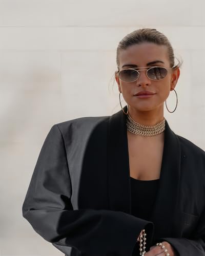 Image of Rmerom Retro Gold Metal Oval 90s Sunglasses for Women Small Chic Sunnies