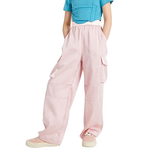 Lightweight Jogger Pants For Girls Kids & Toddler Warm Weather Cargo Loose High Waisted Pants Pink #TOP28
