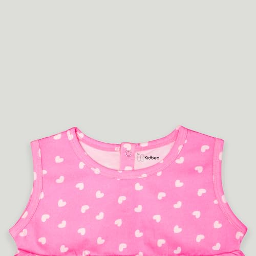 Image of Kidbea 100% Pure Organic Cotton Girls Frock Comfortable and Stylish with Heart-Themed for Your Little Princess Designed for Every Occasion Regular fit 2-3 Year Color Yellow and Pink Printed