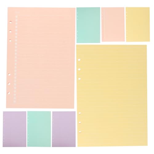 SHINEOFI 8 Pièces Recharge Papier Ligné pour Classeur à Anneaux Lot de Carnets de Perforées Colorées Pages pour Bureau et École