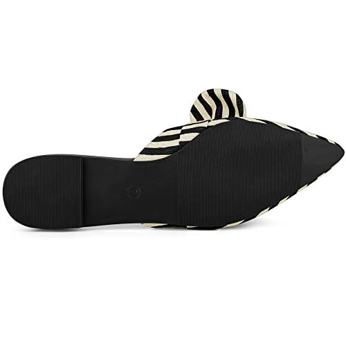 Allegra K Allegra K Women's Pointed Toe Slip on Flat Stripe Bow Black Slides Mules 8 M US