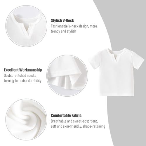 OPAWO Toddler Boy Shirts 3 Pack, V-Neck Short Sleeve Toddler Tshirts, Blank Baby Tee Shirts Summer Tops 12 Months-5T4
