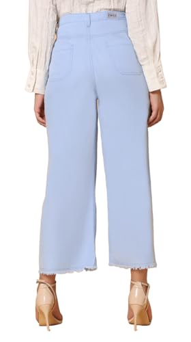 Image of TWGE Women's High Waist Wide Leg Jeans - Single Button, Stretchable Denim Pants - Ankle Length - Stylish Casual Wear