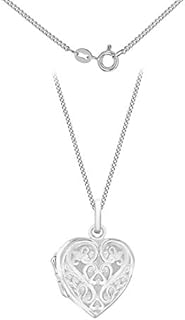 Tuscany Silver Women's Sterling Silver Filigree Heart Locket on Curb Chain of 46cm/18"