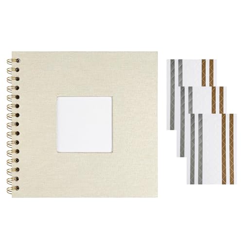 Dromzen Álbum com fotos para colar e escrever Scrapbook 20,5 x 20,5 cm, Diy Spiral Scrapbooking álbum 20 páginas brancas, livro de assinaturas, para viagens em família casamento Natal, bege