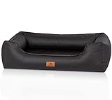 Knuffelwuff orthopädisches Hundebett Montana aus Kunstleder M-L 85 x 63cm Schwarz - Abnehmbarer Bezug - leicht zu reinigen - für große, mittelgroße und kleine Hunde