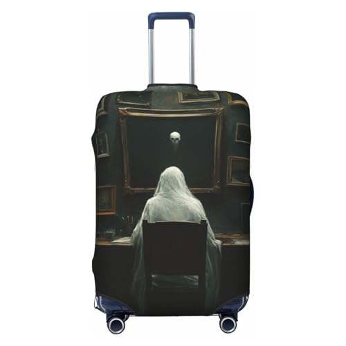 Ghostly Figure Sitting At An Old Desk Elastic Travel Luggage Covers Dustproof Scratch-Resistant Suitcase Protector Fit 22-24 Inch