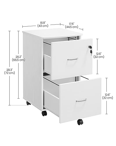 Image of VASAGLE CUSTOS Collection - 2-Drawer File Cabinet, Locking Filing Cabinet for Home Office, Small Rolling Printer Stand, A4, Letter-Size Hanging Files, Assembly Required, White ULCD027WE02