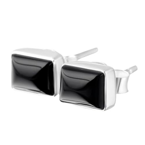 Onyx noir rectangulaire et argent sterling 925 de style minimaliste
