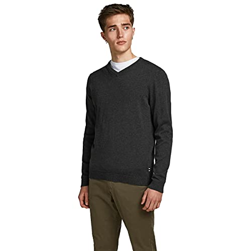 JACK & JONES Herren Jjebasic Knit V-neck Noos Pullover, Dark Grey Melange,...