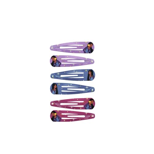 Disney WISH – Lot 6 Pinces Plates Clic Clac Imprimées – Barrettes Maintien Fiable – Accessoires Cheveux Enfant Fille - Pour Coiffures Du Quotidien,...