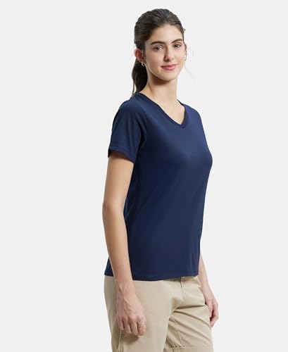 Image of Jockey AW89 Women Super Combed Cotton Rich Fabric Relaxed Fit V-Neck Half Sleeve T-Shirt