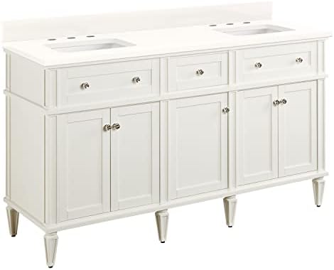 Signature Hardware 464948 Elmdale 60" Free Standing Double Vanity Cabinet Set with Mahogany Cabinet, Vanity Top and Rectangular Undermount Sinks - 8" Faucet Holes