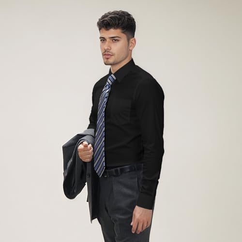 Mens Dress Shirts Long Sleeve Collared Stretch Solid Formal Wedding Dating Business Casual Button Down Shirt Pocket4