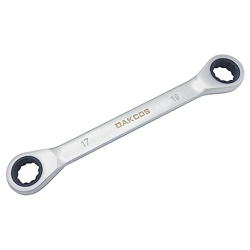 DAKCOS 17x19mm Combination Ratchet Spanner 2-in-1 Double End Ring Ratchet Spanner Wrench CR-V with Matt Chrome Finish