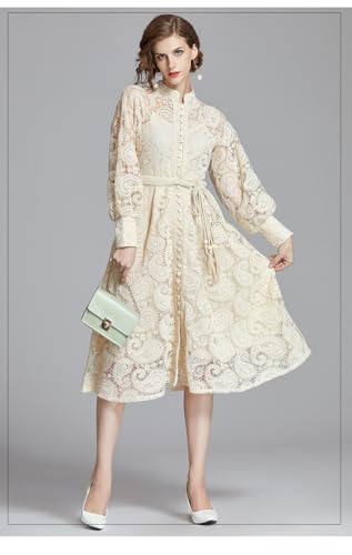 2025 Heavy Industry French Niche Court Lantern Sleeve Long Dress with Delicate Water Soluble Lace and4