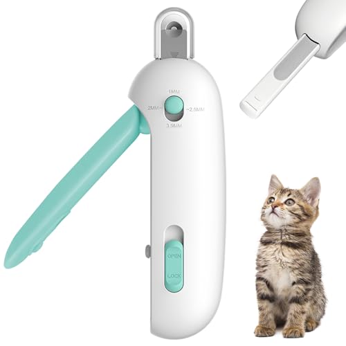 UYTON 猫 爪切り 犬 ペット用つめきり 隠し式爪やすり付き 飛び散り防止 猫用爪切り ステンレス製刃 切り味良い 深爪防止 つめきり 1~3.5mm穴径調整 猫用ネイルケア 軽量 コンパクト 収納ロック機能 猫嫌がる対策 初心者対応 猫・小型犬用 (ブルー)
