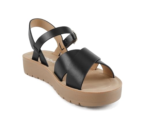 Image of Soda CHESTER ~ Women Flat Sandals Flatform Ankle Buckle Criss Cross Band Straps Sandals Shoes (Gold Raffia, 5.5)