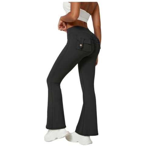 Flare Leggings for Women with Pockets Cargo Yoga Pants Black - image 1