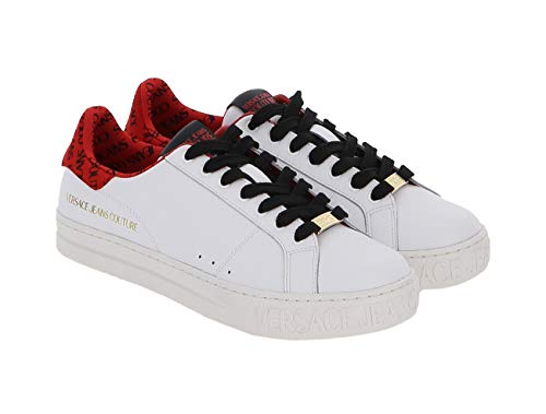 Versace jeans couture white/red signature heel court lace up snea…