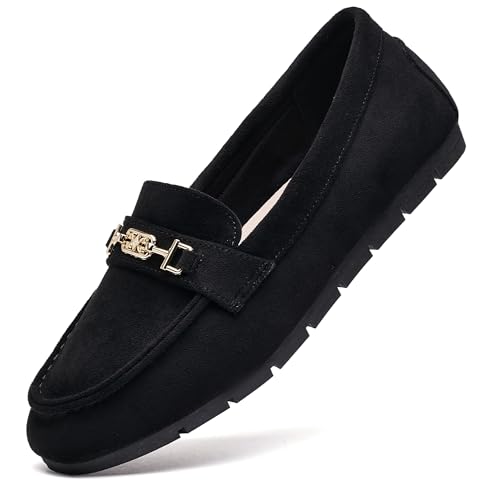 DeYashopin Women's Loafer Shoes Leisure Slip On Work Shoes Comfort Walking Flats Black Velvet 7