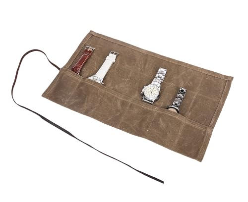 Image of Travel Watch Roll Organizer with 6 Slots Handmade Watch Travel Case Roll-up Watch Organizer Storage Box Jewelry Roll Watch Travel Pouch Waxed Canvas Easy Carry On Watchlover Storage Gift for Men