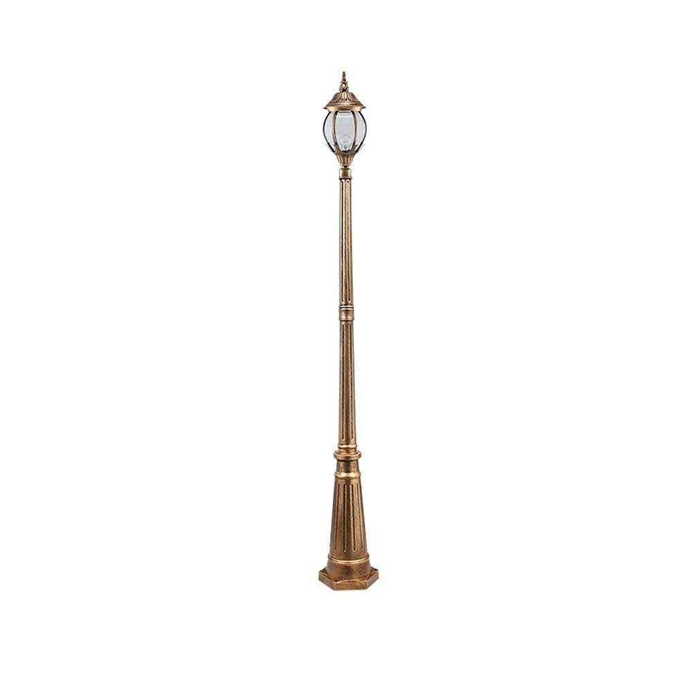 QUSYZD Lamp Post Lights Outdoor, Pillar Light E27 Outdoor Ip54 Waterproof Garden Lawn Glass Lantern European Vintage Street High Pole Die-Cast Aluminum Post Light Path Courtyar,Brass-Height 2.1m