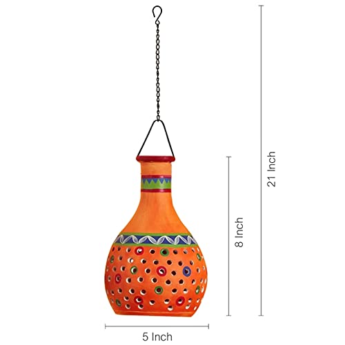 Image of AAKRITI ART CREATIONS Tangerine Gourd Handcrafted Hand-Painted Terracotta Pendant Lamp for Living Room Ceiling | Hanging Lights for Living Room | Pendant Lights for Ceiling | Home Decoration Items