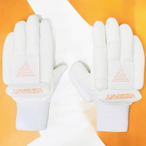 Image of VERSANT Korean Pu PRO DG Cricket Batting Gloves (All White, Men Size, Right Handed)