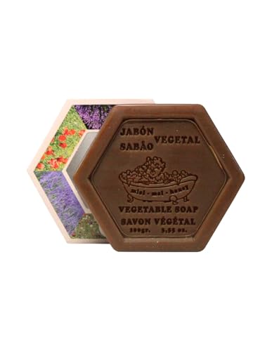 Castillo de Peñalver - Jabón Hexagonal Vegetal con Propóleo y Miel - Pastilla 100g con Karité y Aceite de Almendras - Protector, Calmante y Piel Sensible