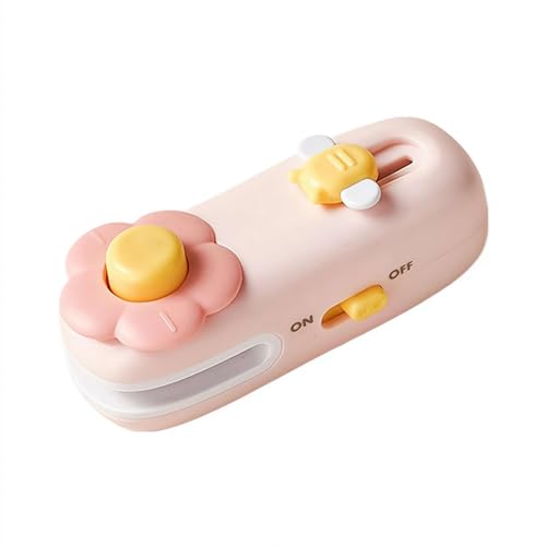 Mini sellador de bolsas recargable por USB con cortador e imán para bolsas de plástico, aperitivos y almacenamiento de alimentos (rosa, 1 unidad)