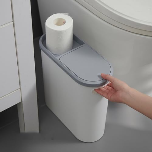 Caneca de basura rectangular blanca de 2.1 galones con tapa presionable miniatura 5