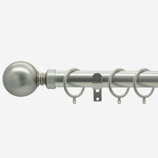 Brushed Steel 28mm Ball Fixed Length Metal Curtain Pole
