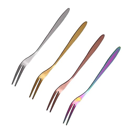 Lot de 10 fourchettes à fruits à deux dents en acier inoxydable - Ustensiles de cuisine - Fourchette à dessert - Couleur